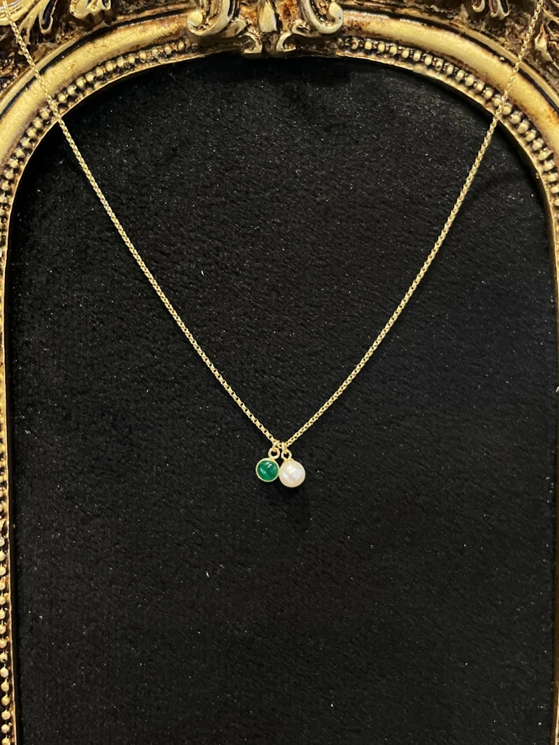 KUGG 100% 18K Yellow Gold Bracelet Fashion INS Style Elegant Pearl Natural Emerald Bracelet&Necklace for Women High Jewelry Set