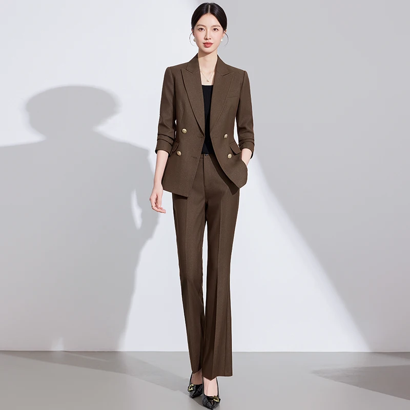 ZJYT élégant affaires Chic bureau Blazer pantalon ensemble pour femme 2 pièces correspondant ensembles automne 2025 banlieue veste pantalon costume