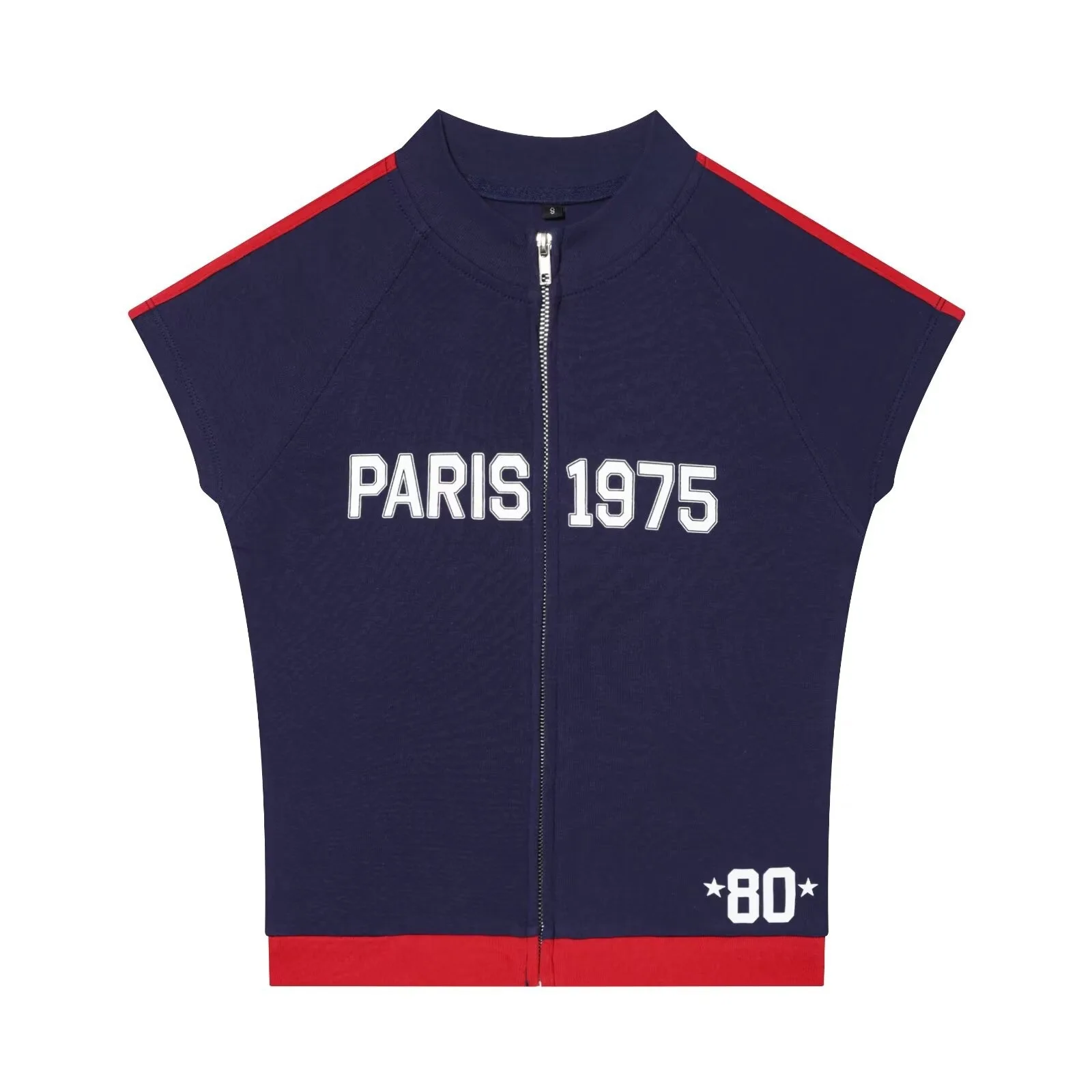 European and American style 2026 new summer American style campus three-dimensional contrasting color zipper printed short top