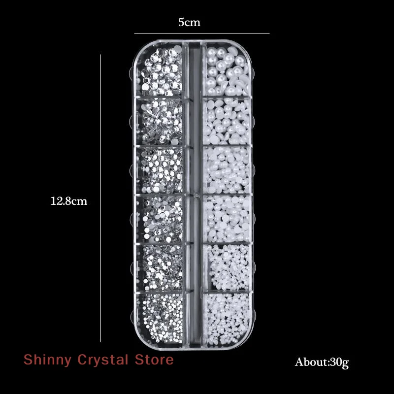 12グリッドミックスパールラインストーン3Dネイルデコレーションネイルジュエリーネイルチャームアクセサリーマニキュアスタッズ