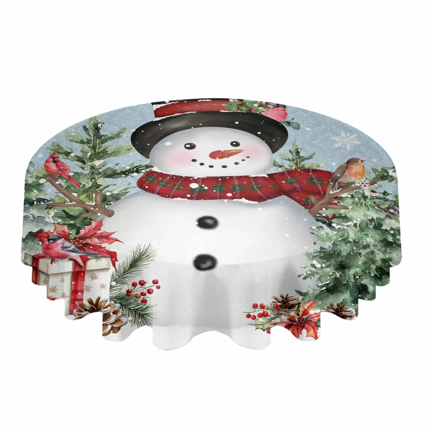 Christmas Snowman Tree Gift Snowflake Mockingbird Waterproof Tablecloth Table Decoration Wedding  Dining Room Round Table