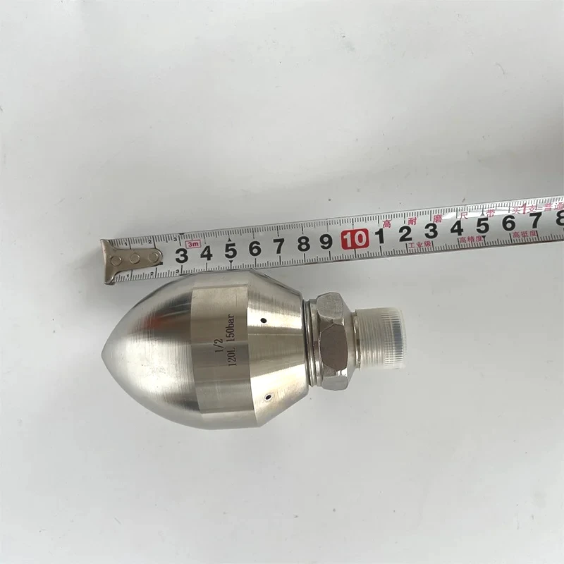 150bar SS High Pressure Pipe Cleaning Nozzle Sewer Drain Jet Cleaner Water Mole Nozzle for Pipeline Dredging Washing Tool