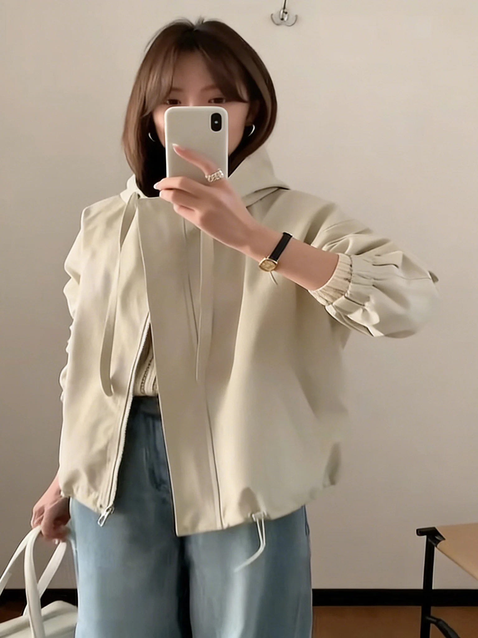 Korean Style Hooded Jacket Short Outerwear Women's Spring 2026 Loose Versatile Small Size Casual Anti-aging Coat