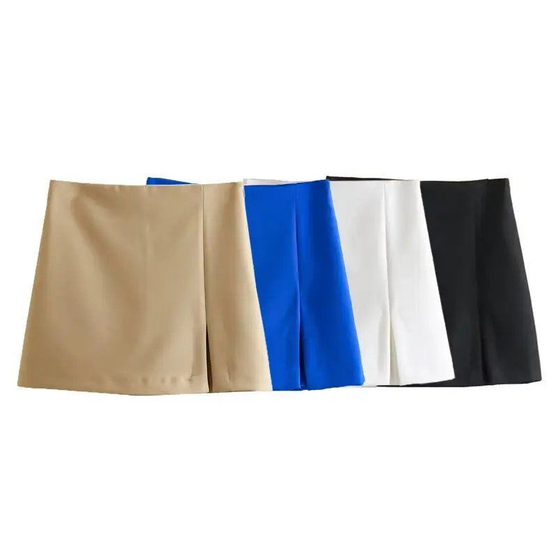 

ZBZA Women High Waist A-line Slit Skirt Side Zipper Solid Color Sexy Casual Simple Mini Skirt Pants Spring Summer New Chic Skirt