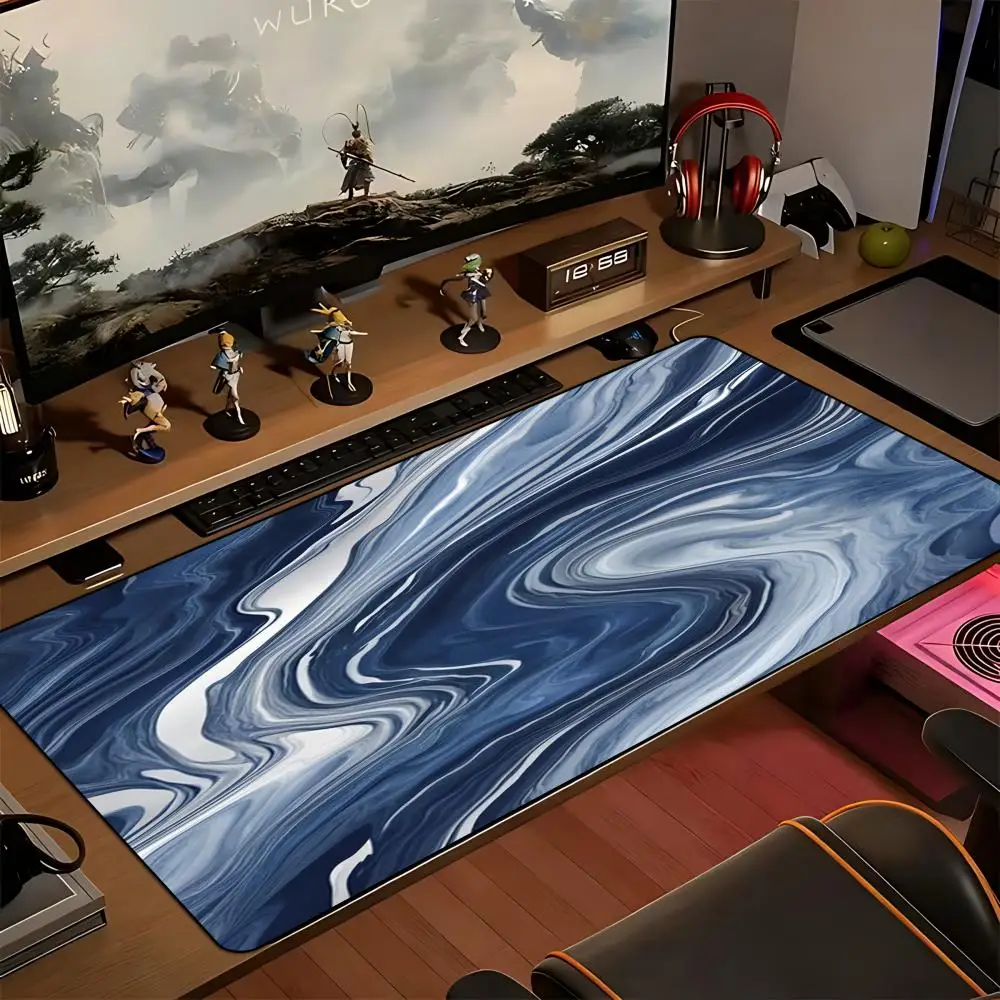 Large XXL Cushion MousePad Blue White Marble Liquid Swirl Abstract Art Non Slip Rubber Gaming Keyboard Gamer Desk Mat Soft Pad