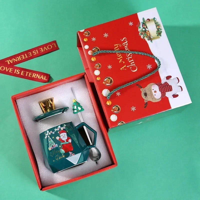 LMHBJY LMHBJY 400ml Christmas Gift Mug Gift Box with Lid and Spoon Ceramic Christmas Cup with Hand Gift