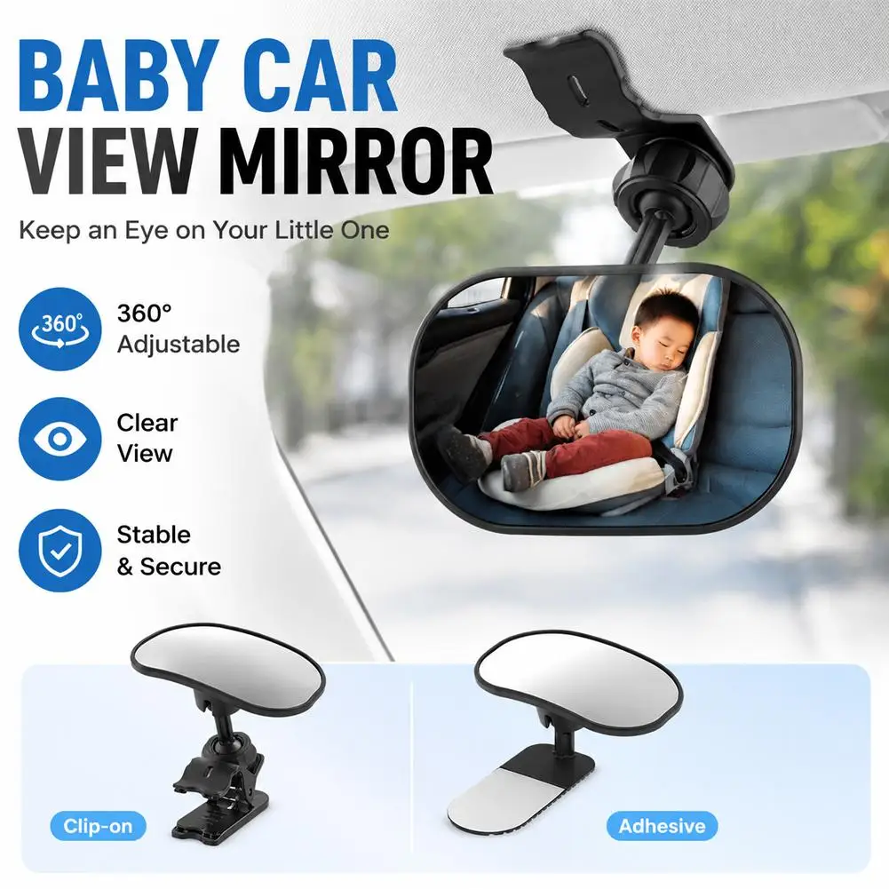 Miroir de sécurité pour bébé rotatif à 360 degrés à clipser sur pare-soleil de voiture, miroir d'observation universel pour siège arrière