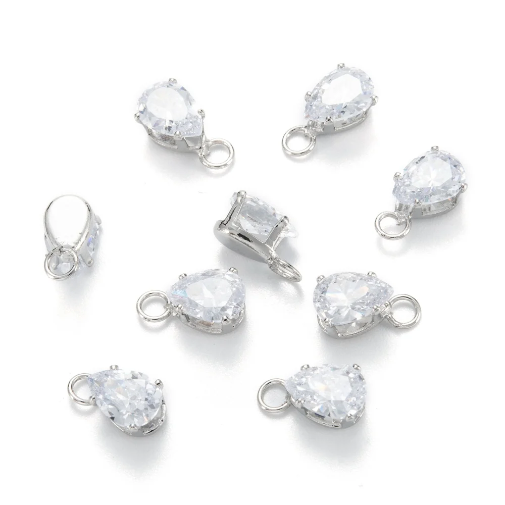 10Pcs Teardrop Charms Brass Clear Cubic Zirconia Charms Long-Lasting Plated Platinum for Women Birthday Festival Elegant Gifts