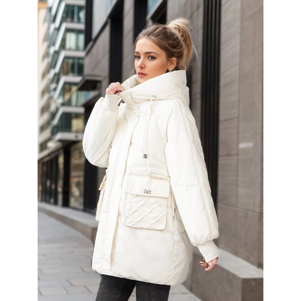 Winter Down Cotton Jacket, New Mid To Long Style Cotton Jacket, Women's Fashionable Bread Jacket, Loose Cotton Jacket