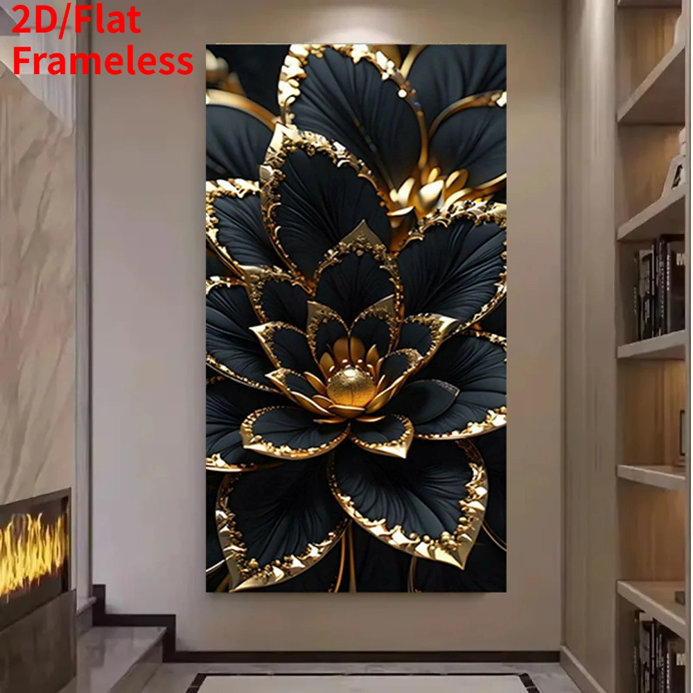 

2D/Flat Modern Black & Golden Floral Canavs Wall Art Frameless Abstarct Elegant Canavs Prints for Living Room & Office Decortion