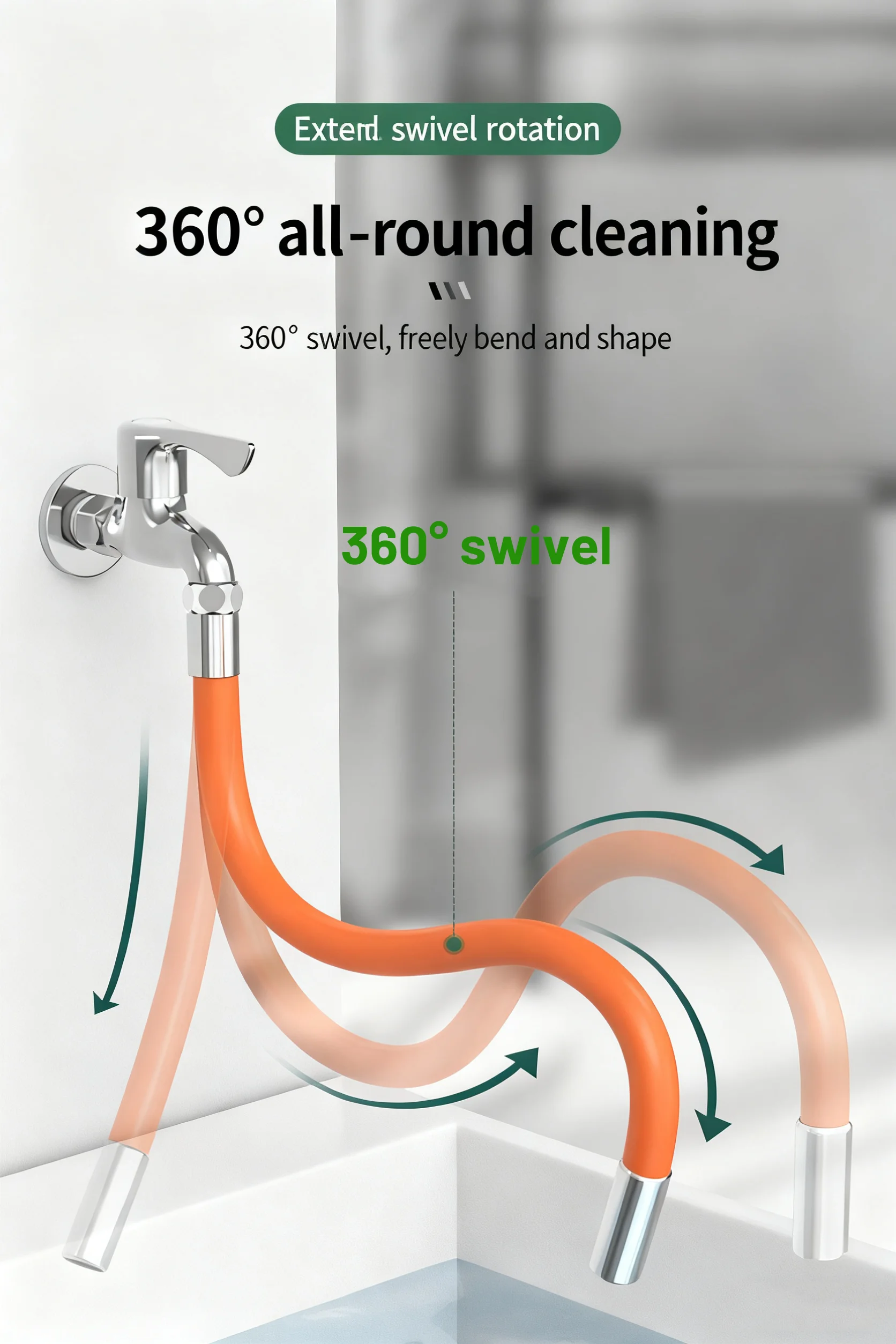 360 °   Extension de robinet rotatif Orange, protection contre les éclaboussures de cuisine, adaptateur pivotant en Silicone, aérateur, connecteur rotatif, tuyau Flexible