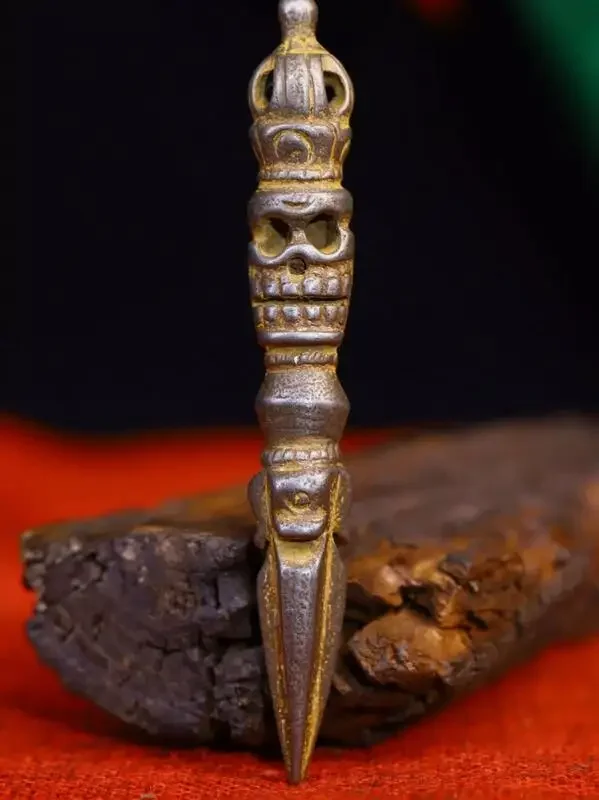 Equipo de daga de calavera tiantie del Tíbet antiguo de 5 ", daga faqi de Dorje Vajra phrpa