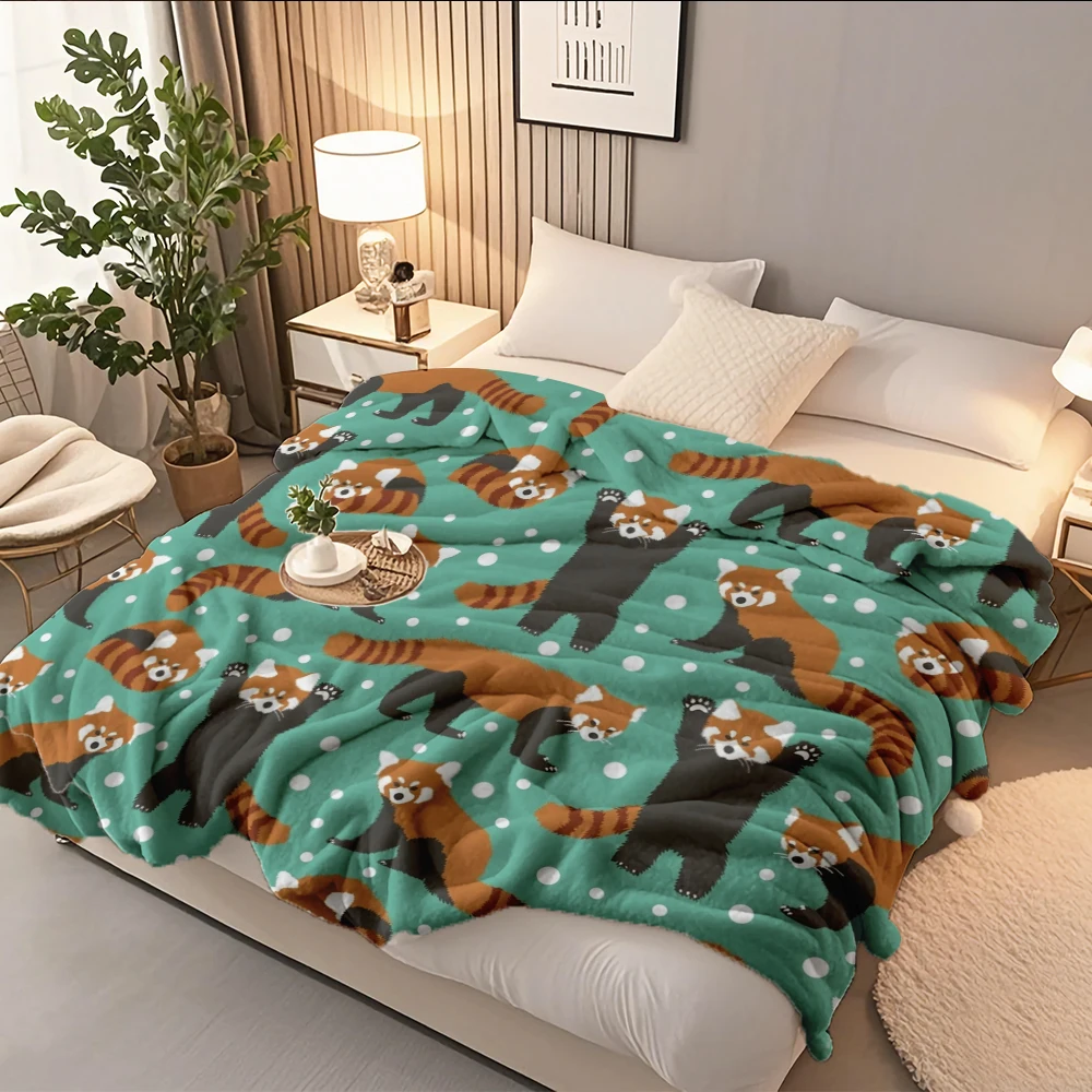 

Classic Flannel Bed Blanket Cute Red Panda Pattern Collection Zen Quilt Decorative Throw With No-shedding Wrinkle-resistant