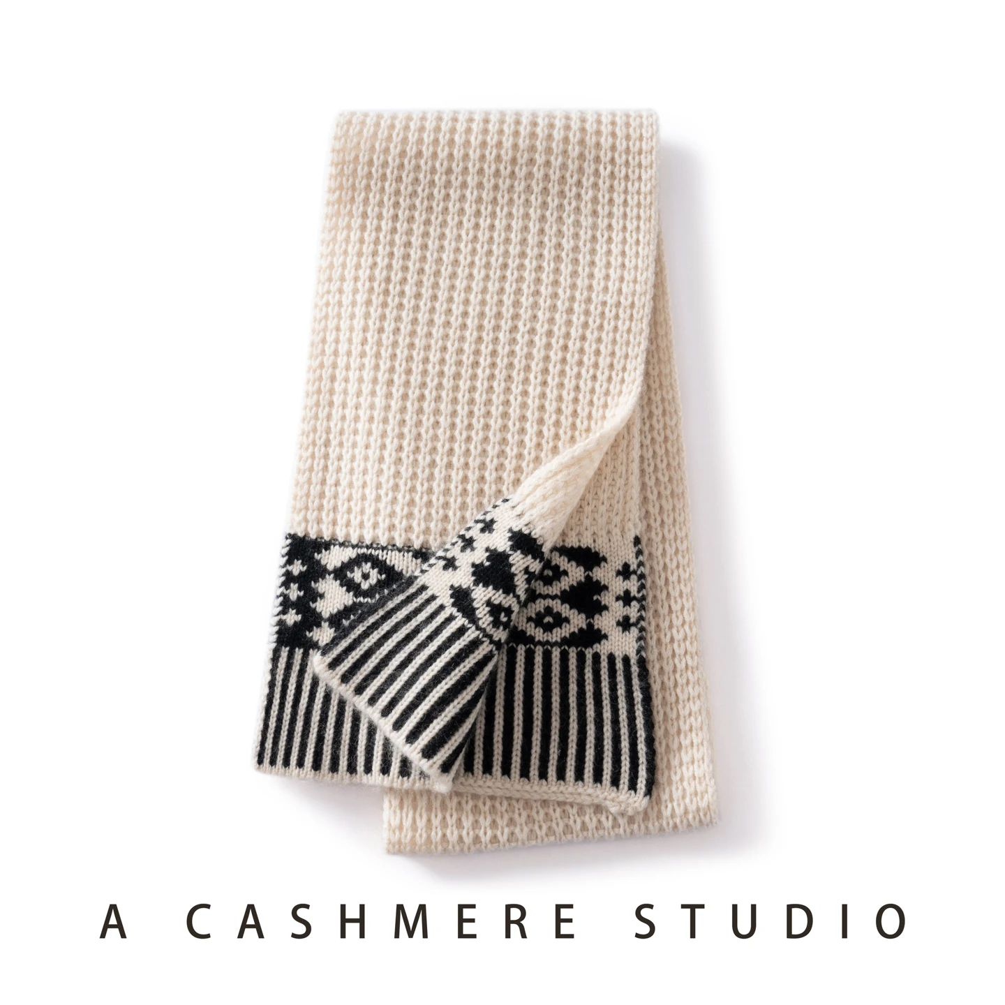Unisex Pure Cashmere Knitted Scarf Hat 2-Piece Fashion Jacquard Casual Hat For Men and Women+Scarf Thickened Warm Beanie Winter