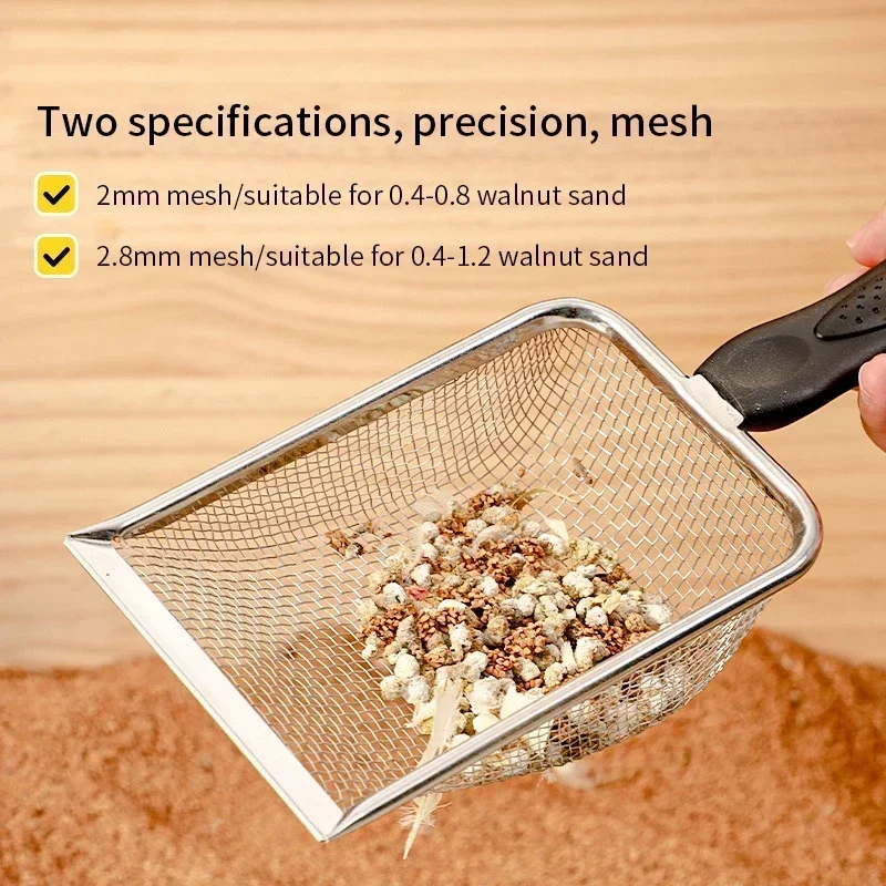 Cat Litter Shovel Stainless Steel Reptile Sand Substrate Shovel Clean Up Feces Fine Mesh Sifter for Bedding Cat Litter Scoop