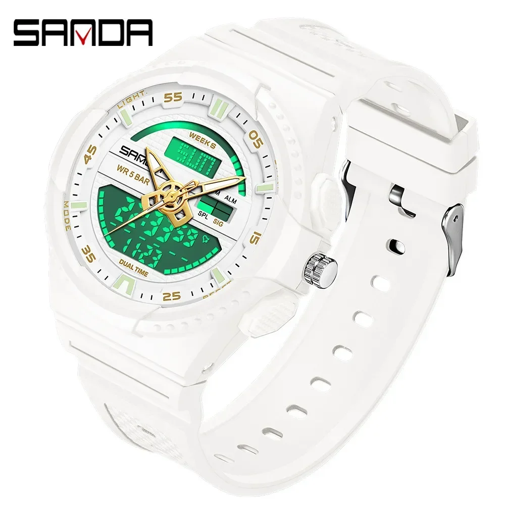 SANDA Men's Fashion Watch for Women Outdoor Sports Quartz Digital Dual Display Shock Water Resistant Alarm Wristwatch LM9030