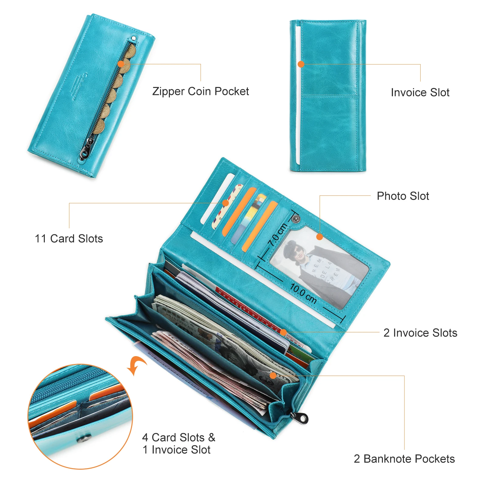 Contact\'s HOT Genuine Leather Wallet Women Card Holder Wallets for Women Long Style Coin Purse Female Clutch Bag Portfel Damski