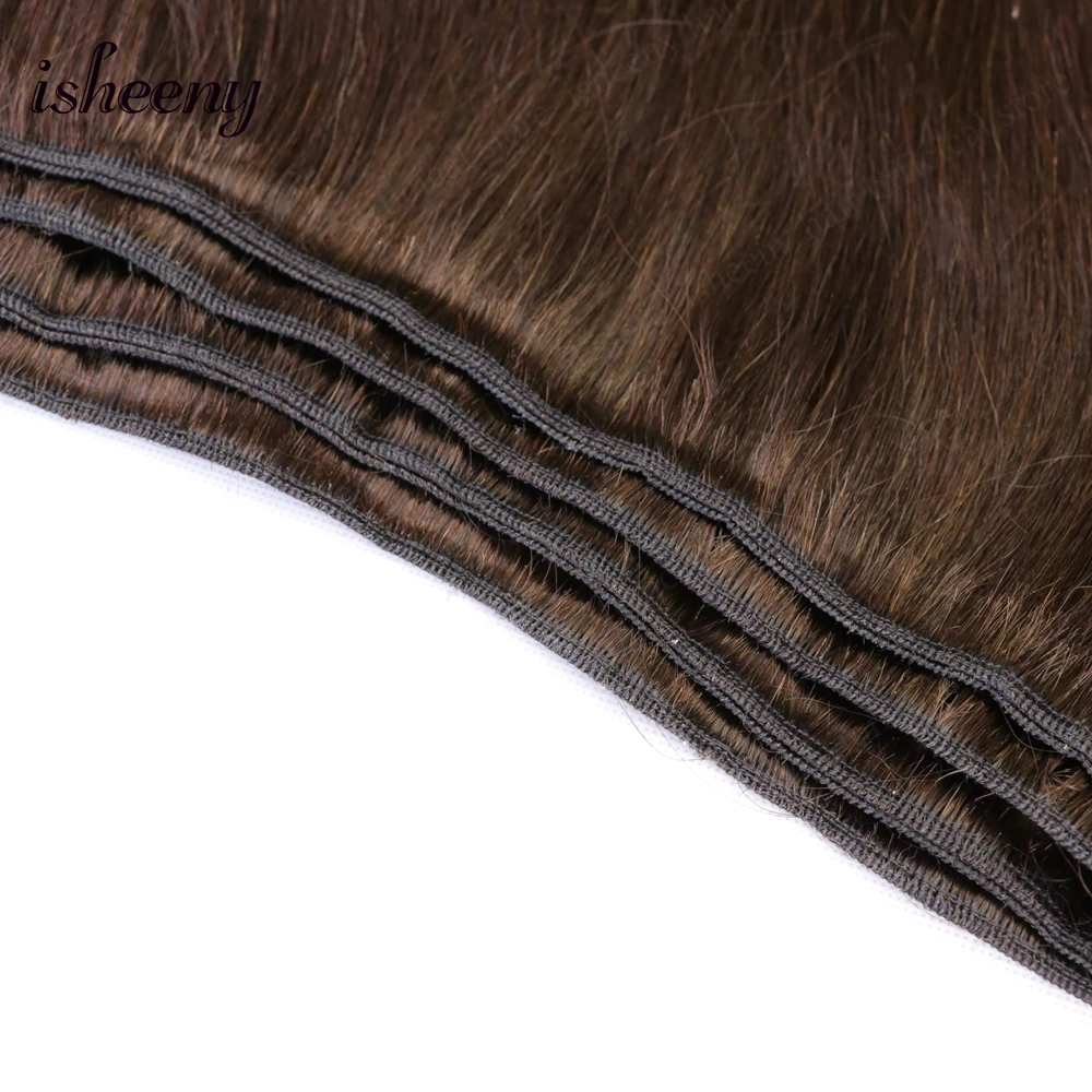 Isheeny Real Human Hair Weft Extensions 12inch-24inch Natural Straight Double Machine Weft Hair Bundles 50g Sewing In Hair