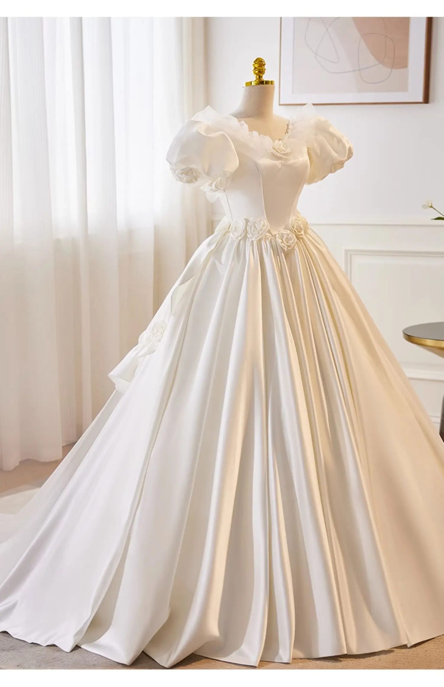 luxury white flower court ball gown pleated fairy medieval dress princess queen cosplay gown ball long dress