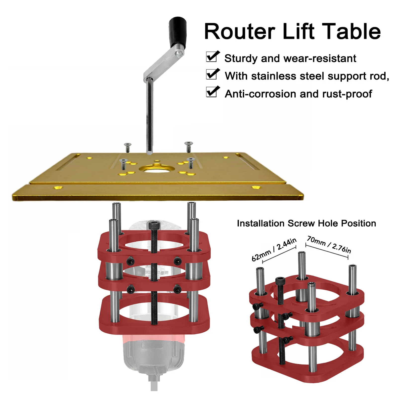 

Milling machine base, aluminum alloy, maximum manual height adjustment: 51 mm, milling machine height-adjustable base