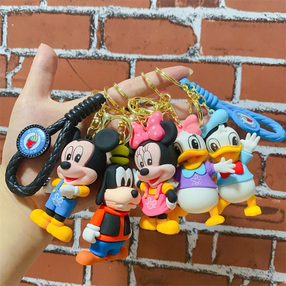 Cute Mickey Minnie Mouse Donald Duck Keychain Student Disney Cartoon Model Keyring Backpack Pendant Kawaii Jewelry Gifts