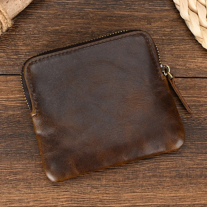 Mini Coin Purse Wallet Genuine Leather Men Woman Card Holder Zipper Small Purse For Coins Cards Cash Little Wallet Male Female