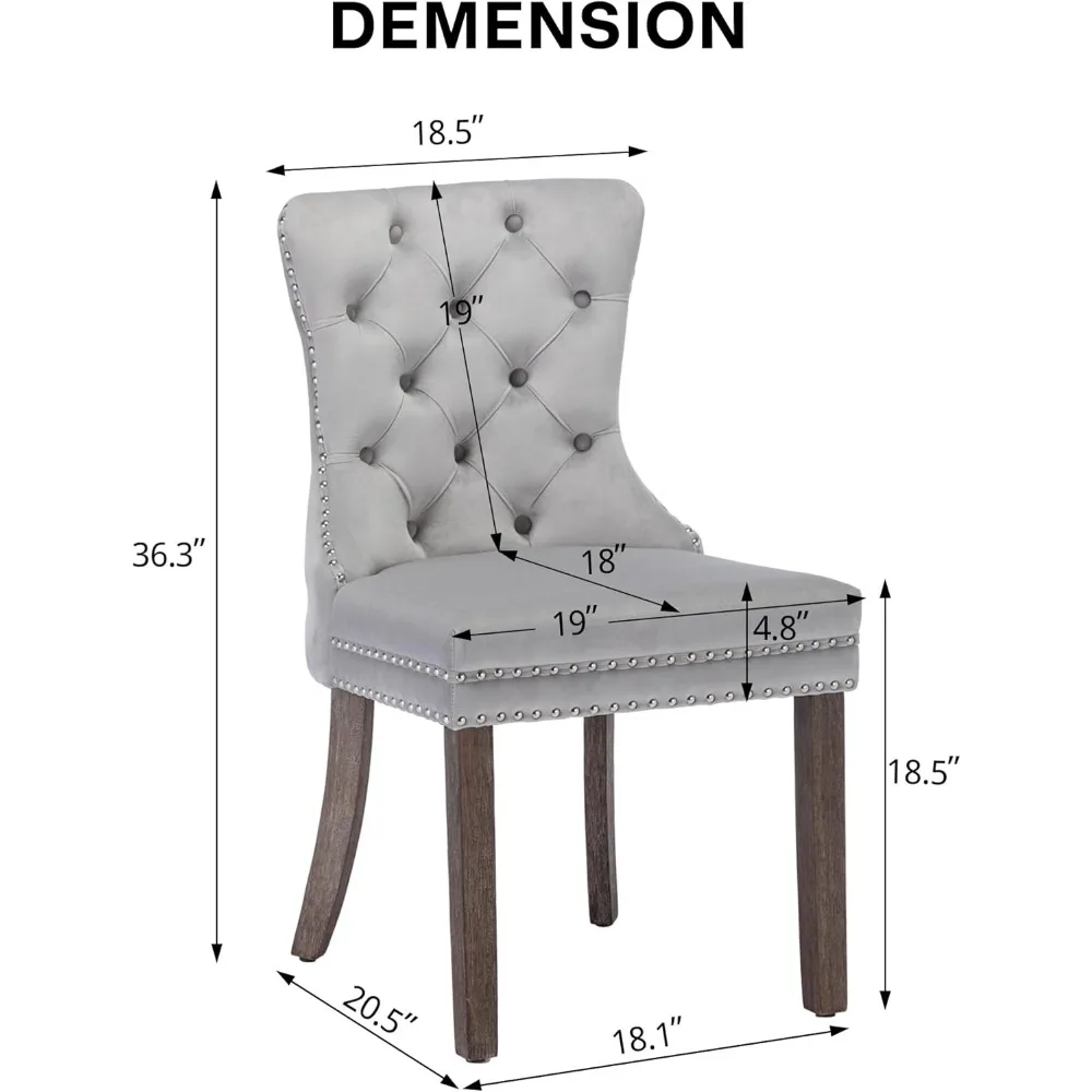 Juego de 6 sillas de comedor de terciopelo, silla de comedor tapizada de alta gama con ribete de anillo trasero con cabezal de clavo, sillas de comedor