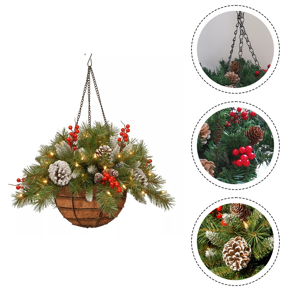 Artificial Hanging Basket Christmas Flower Basket Colorful Flower Arrangement Enchanting Glow Festive Ambiance