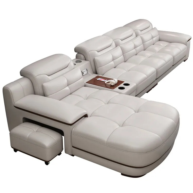 

Leather sofa, first layer cowhide, straight row, simple, modern, large and small apartment