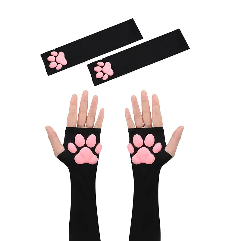 1 Pair Cute Cat Paw Mittens Gloves, Kawaii Cat Cosplay Kawaii Soft 3D Toes Beans Fingerless Cat Claw Paws Pad Sleeve