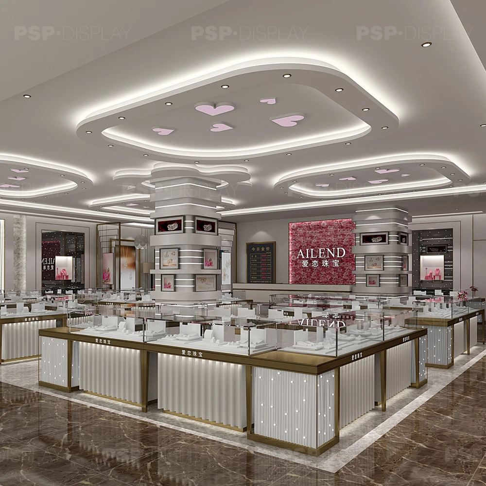 

High-end stainless steel jewelry display cabinet with led lights