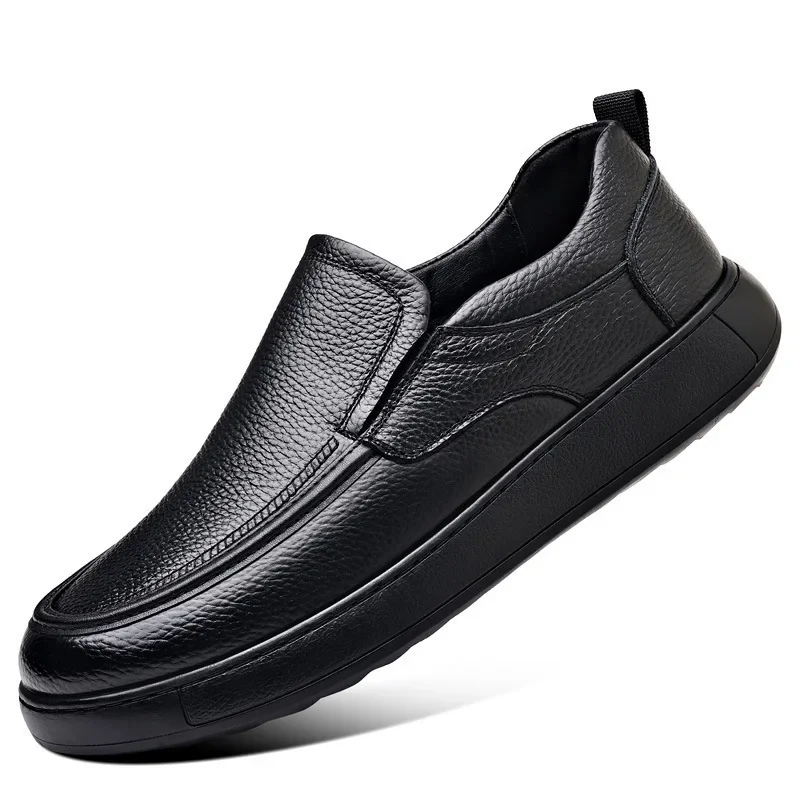 Summer Autumn Men Leather Loafers Slip‑on Casual   Soft  Sole Hallow Shoes Male Black Business Office Daily Wear Flat Shoes Man