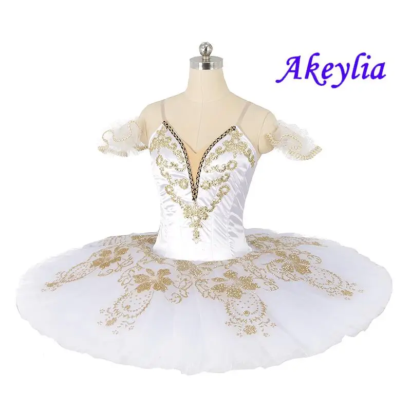 Adult Professional Gamzatti Tutu Classical White Gold Ballet Dance Stage Tutu Children Costumes Nutcracker Ballet Pancake skirt