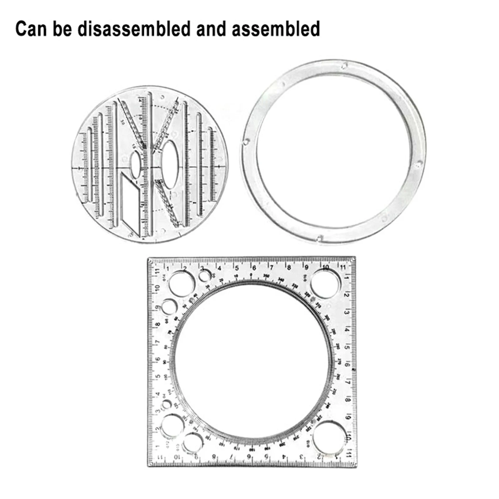 Multifunctional Circle Drawing Template, Geometric Drawing Tool, Measuring Ruler, Rotatable Angle