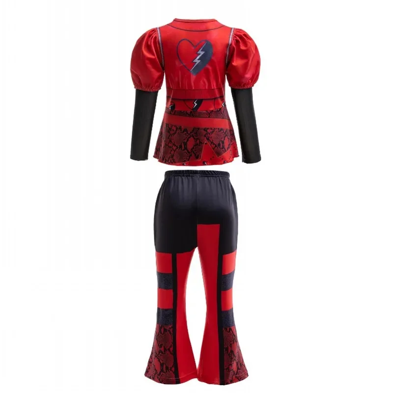 Movie D-Descendants 4 Red Costume for Kids Girls The Rise of Red Cosplay Evie Clothes Fantasia Halloween Fancy Costume Wig Set