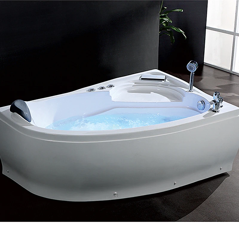 Acrylic Massage Bathtub, 150cm/59inch Whirlpool Air Bathtub, with LED Light, Pure Acrylic Fiberglass, Computer Control Apron Tub