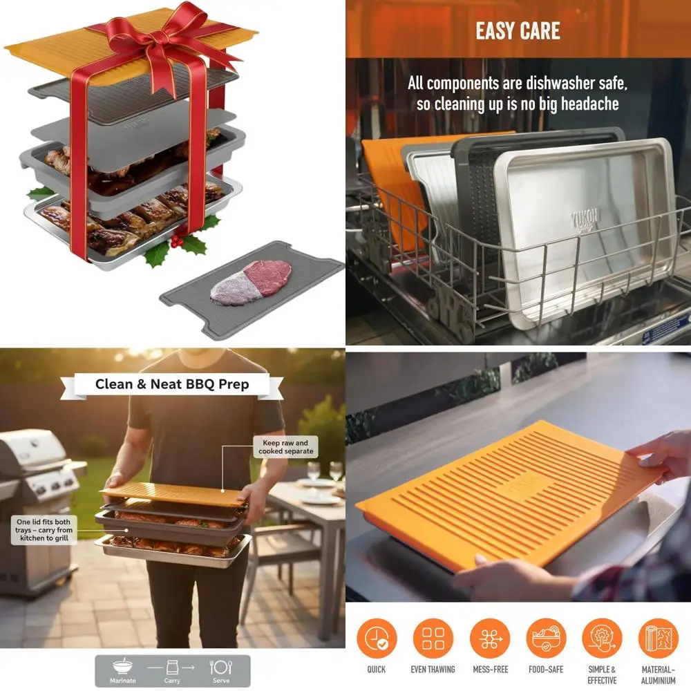 

Ultimate BBQ Food Prep Kit: Plastic Containers, Stainless Steel Tray, Aluminum Defrosting, and Cutting Board