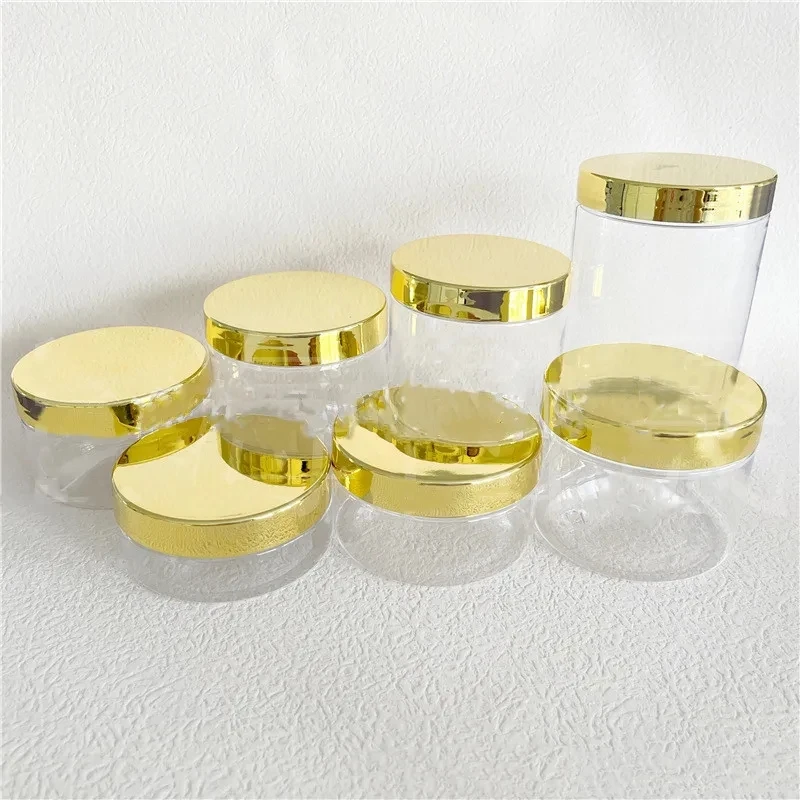 10/20pcs 250-500ml 89R Empty Cream Jar Facial Mask PET Makeup Container Clear Bottle With Electroplated Lid Food Refillable