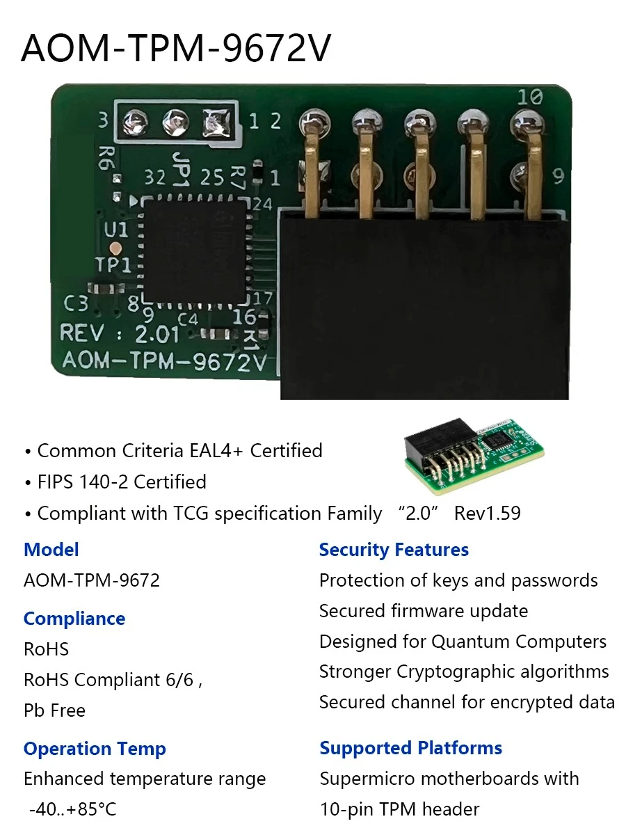 

Для SuperMicro AOM-TPM-9672V TPM надежный модуль платформы2.0