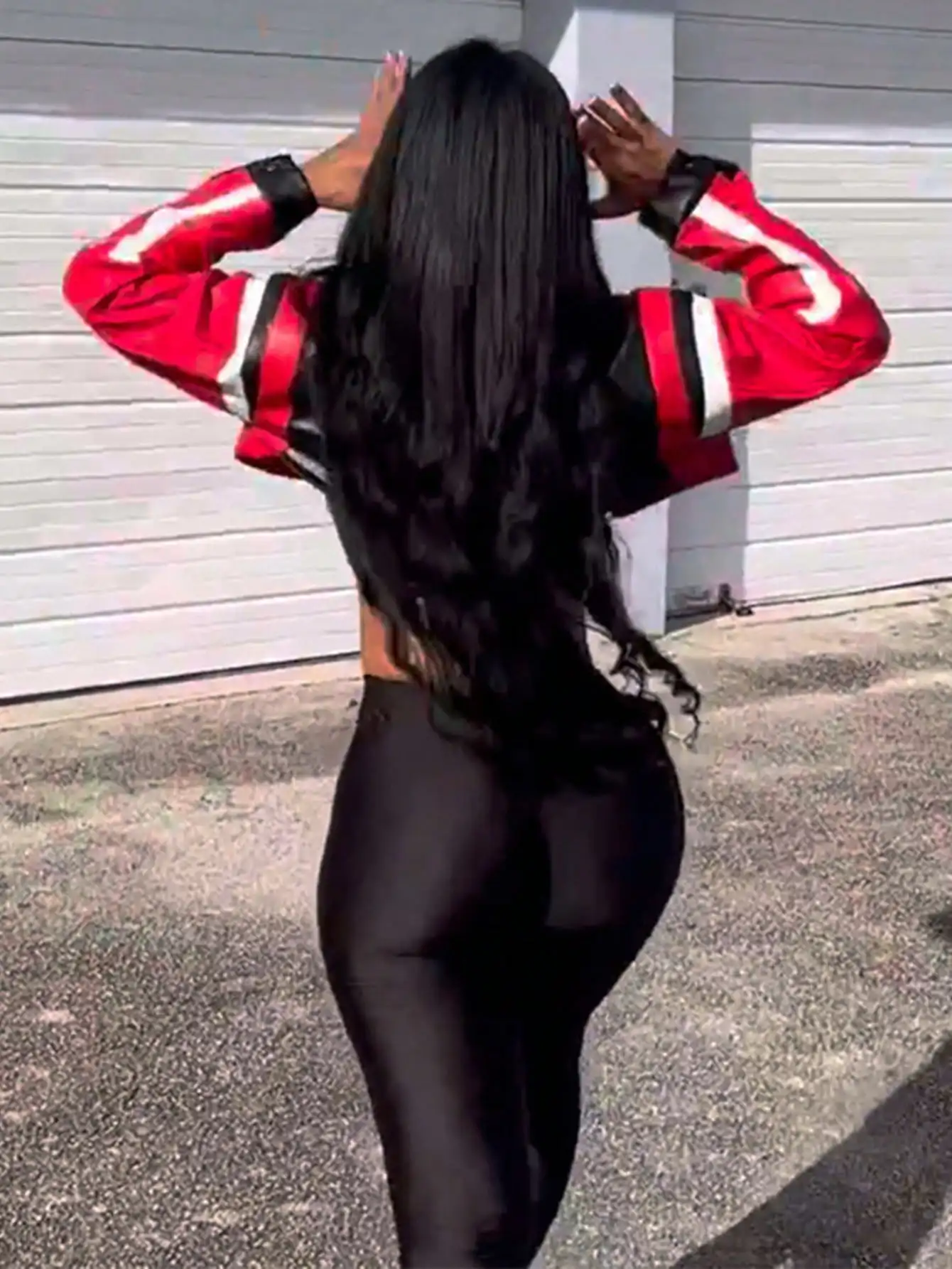 Women's Red Faux Leather Zipper Bomber Jacket - Short Casual Coat for Christmas/New Year Party Outfits