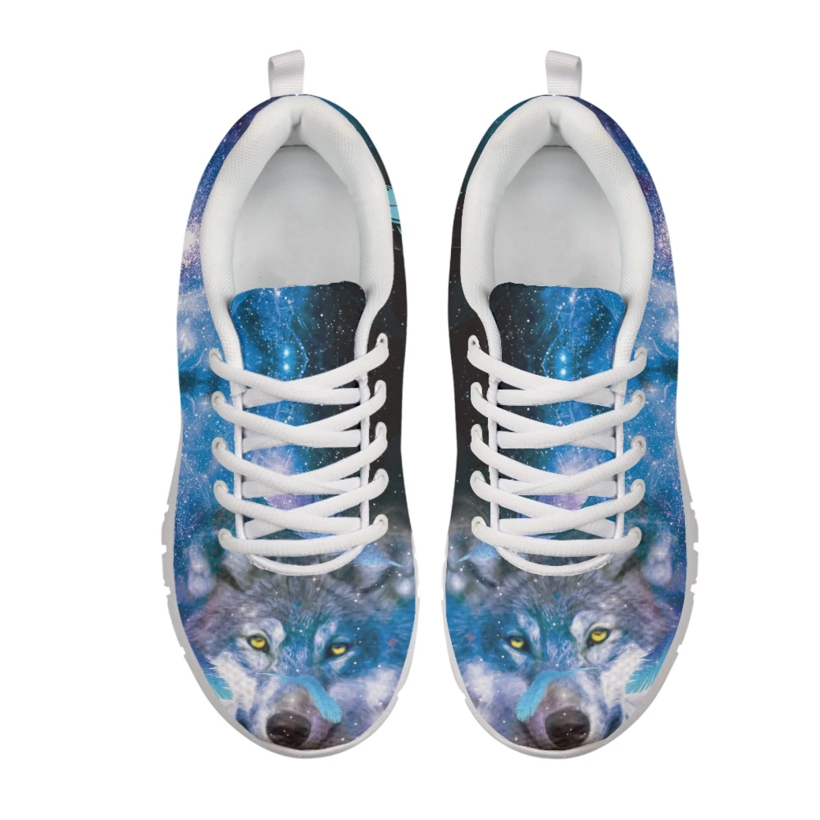 Coloranimal Galaxy Wolf Feather Pattern Mesh EVA Sole Womens Athletic Walking Sneakers Fitness Shoes for Ladies 2026 Collection