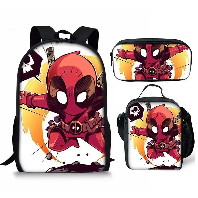 3Pcs Set of Deadpools School Bags Meal Bag Pencil Cases Boys' Backpacks Customize Learning Supplies Children Back To School Gift