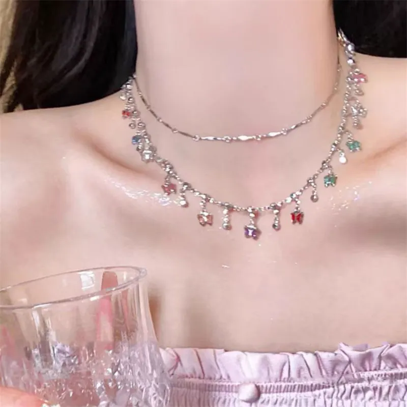 Fashion Unique Elegant Exquisite Double Layer Butterfly Necklace Bohemia Women Jewelry Wedding Party Premium Gift Wholesale