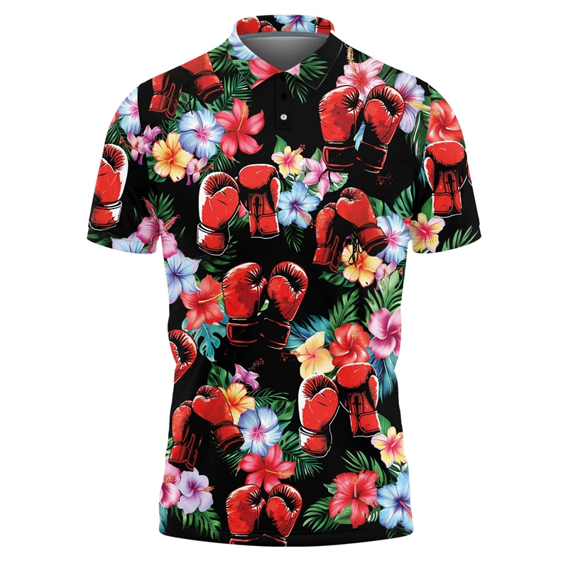 Fashion Boxing Gloves Graphic Polo Shirt For Men Trend Summer Lapel 3D Printed Hawaiian T Shirts Casual Streetwear Oversized Top