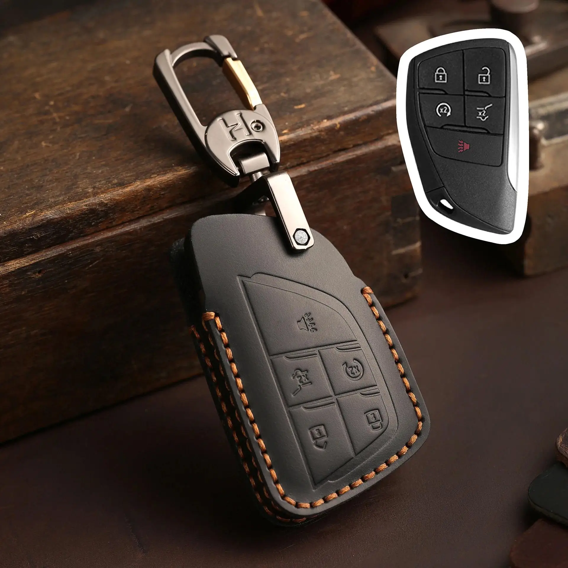 

For Buick Envision GMC Yukon XL Denali Chevrolet Suburban Tahoe 3/4/5/6 Buttons Leather Car Key Cover Keychain Case Protector