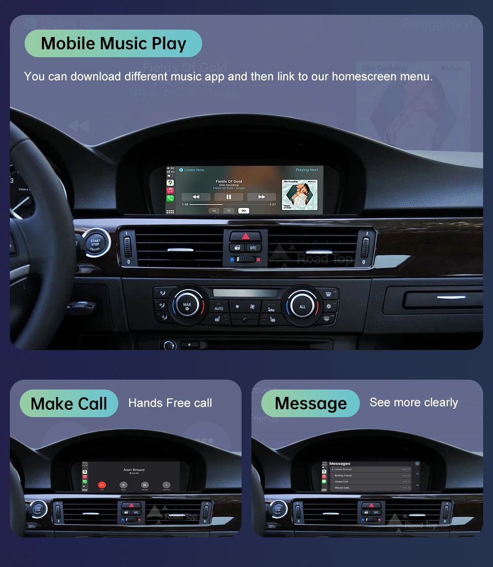 Road Top Wireless CarPlay Touchscreen für BMW 3er/5er Serie E90/E91/E92/E93 E60 E61 E62 CCC/CIC Multimedia Autoradio Android Auto – Detail 17