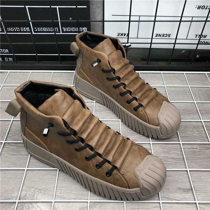 2024 scarpe casual in pelle primaverili stivaletti da uomo stringate scarpe alte da uomo sneakers robuste scarpe firmate maschili di alta qualità