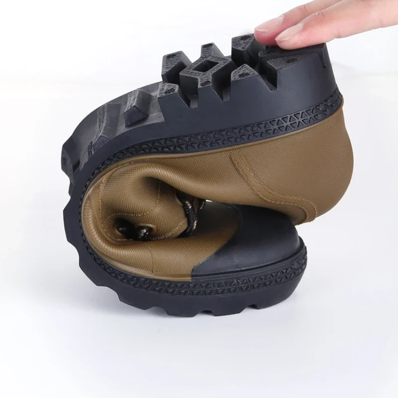 メンズレインシューズ冬暖かいレインブーツファッションレースアップオートバイシューズ男性用アウトドアレインブーツキャンプ釣りショートシューズ