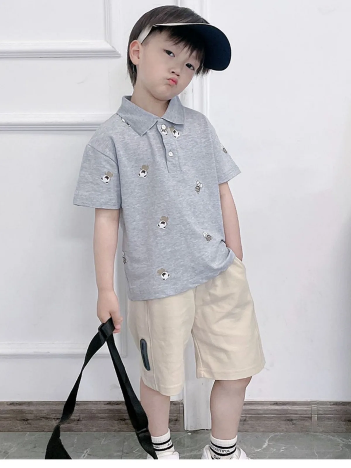 

Children's Short sleeved Cartoon Polo Shirt 2024 Summer New Middle and Big Boys Breathable Polo Neck Short sleeved T-shirt