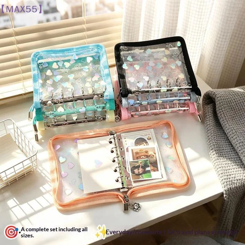 【max-55】a5-laser-star-fichario-com-ziper-organizador-de-refil-para-livro-de-colecao-diario-diy-Album-de-fotos-transparente-para-Idolos-kpop-artigos-de-papelaria